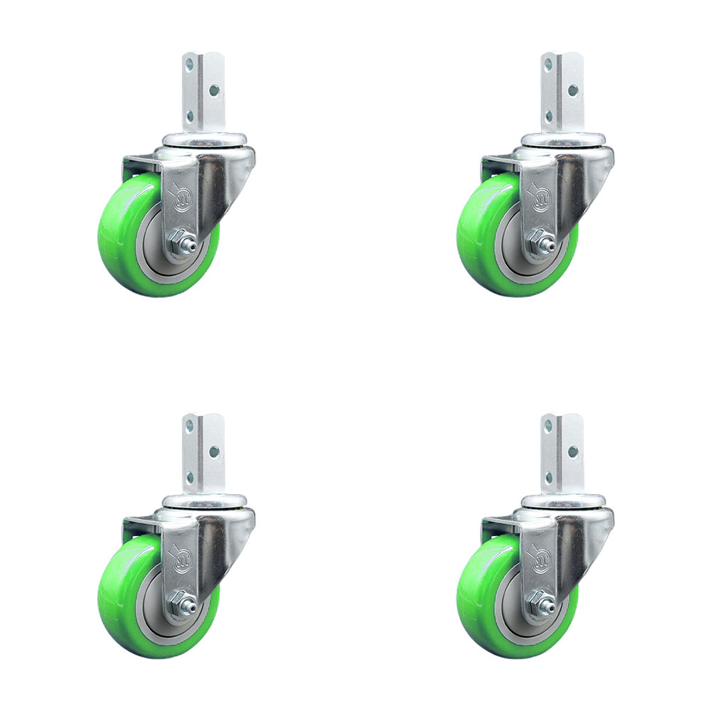Swivel Square Stem Caster Set 4 w/3” x 1.25” Green Polyurethane Wheel - 3/4” x 2” Square Stem with (3) 17/64” Diameter Mounting Holes - Includes 4 Swivel - 1200 lbs. Cpty/Caster - Service Caster Brand — photo 1