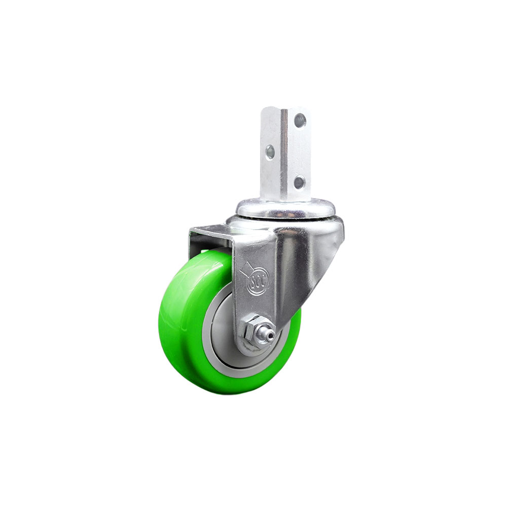 Swivel Square Stem Caster w/3” x 1.25” Green Non-Marking Polyurethane Wheel – 3/4” x 2” Square Stem with (3) 17/64” Diameter Mounting Holes – 300 lbs. Capacity/Caster – Service Caster Brand — photo 1