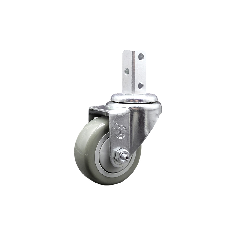 Swivel Square Stem Caster w/3” x 1.25” Gray Non-Marking Polyurethane Wheel – 7/8” x 2” Square Stem with (3) 17/64” Diameter Mounting Holes – 300 lbs. Capacity/Caster – Service Caster Brand — photo 1