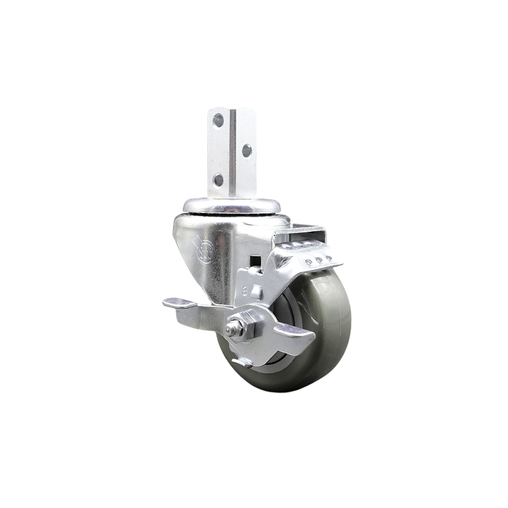 Swivel Square Stem Caster w/3” x 1.25” Gray Polyurethane Wheel – 3/4” x 2” Square Stem with (3) 17/64” Diameter Mounting Holes & Top Lock Brakes – 300 lbs. Capacity/Caster – Service Caster Brand — photo 1