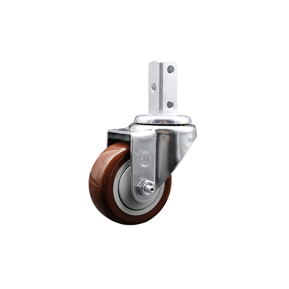 Swivel Square Stem Caster w/3” x 1.25” Maroon Non-Marking Polyurethane Wheel – 7/8” x 2” Square Stem with (3) 17/64” Diameter Mounting Holes – 300 lbs. Capacity/Caster – Service Caster Brand — photo 1