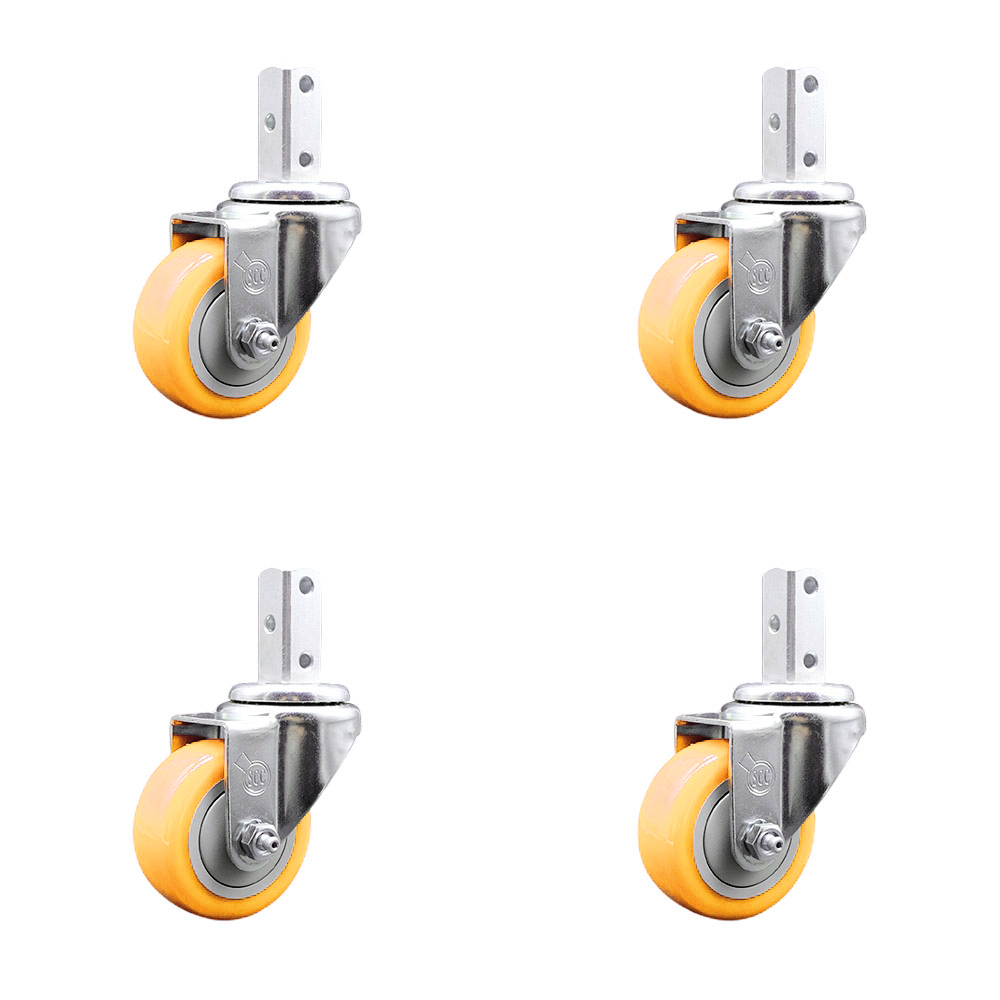 Swivel Square Stem Caster Set 4 w/3” x 1.25” Yellow Polyurethane Wheel - 7/8” x 2” Square Stem with (3) 17/64” Diameter Mounting Holes - Includes 4 Swivel- 1200 lbs. Cpty/Caster - Service Caster Brand — photo 1
