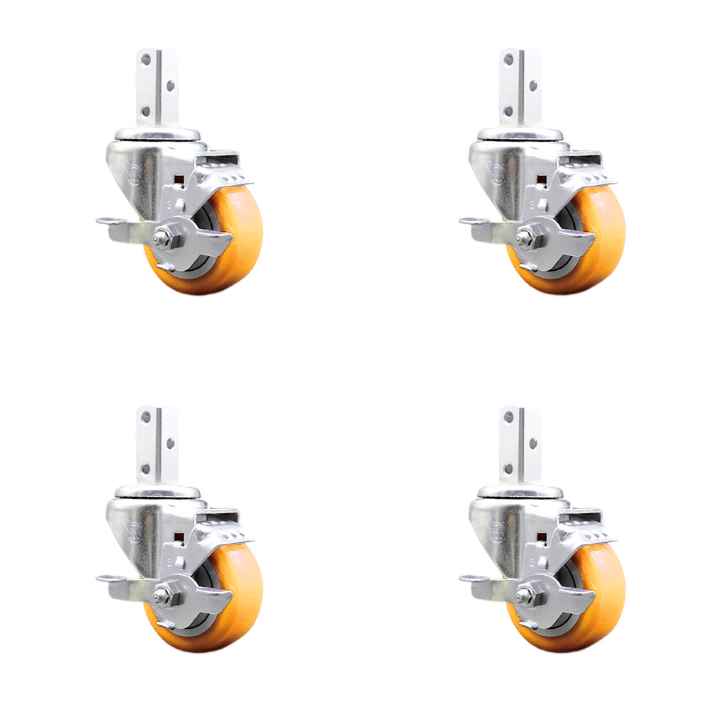 Swivel Square Stem Caster Set 4 w/3” x 1.25” Yellow Poly Wheel - 3/4” x 2” Square Stem with (3) 17/64” Diameter Mounting Holes - Includes 4 Top Lock Brakes- 1200lbs. Cpty/Caster - Service Caster Brand — photo 1