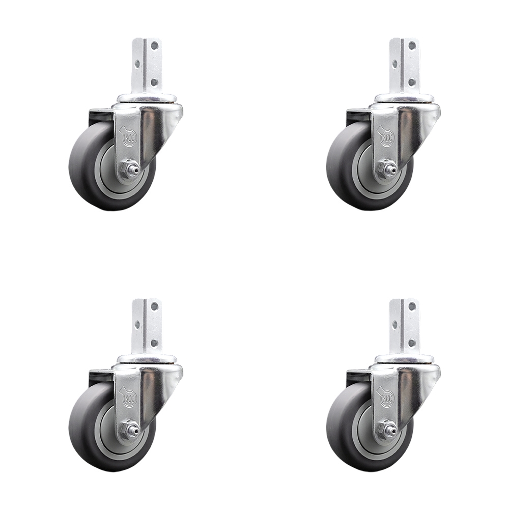 Swivel Square Stem Caster Set 4 w/3” x 1.25” Gray Thermoplastic Rubber Wheel-3/4” x 2” Square Stem with (3) 17/64” Diameter Mounting Holes-Includes 4 Swivel-840 lbs. Cpty/Caster - Service Caster Brand — photo 1