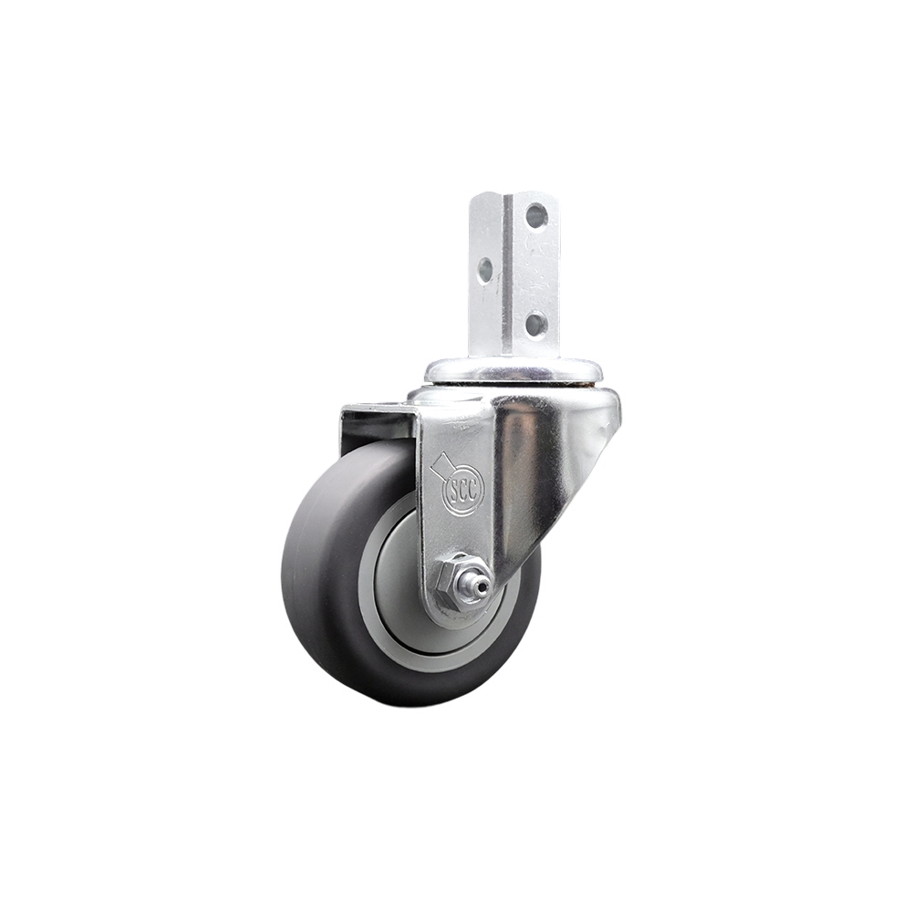 Swivel Square Stem Caster w/3” x 1.25” Gray Thermoplastic Rubber Wheel – 7/8” x 2” Square Stem with (3) 17/64” Diameter Mounting Holes – 210 lbs. Capacity/Caster – Service Caster Brand — photo 1