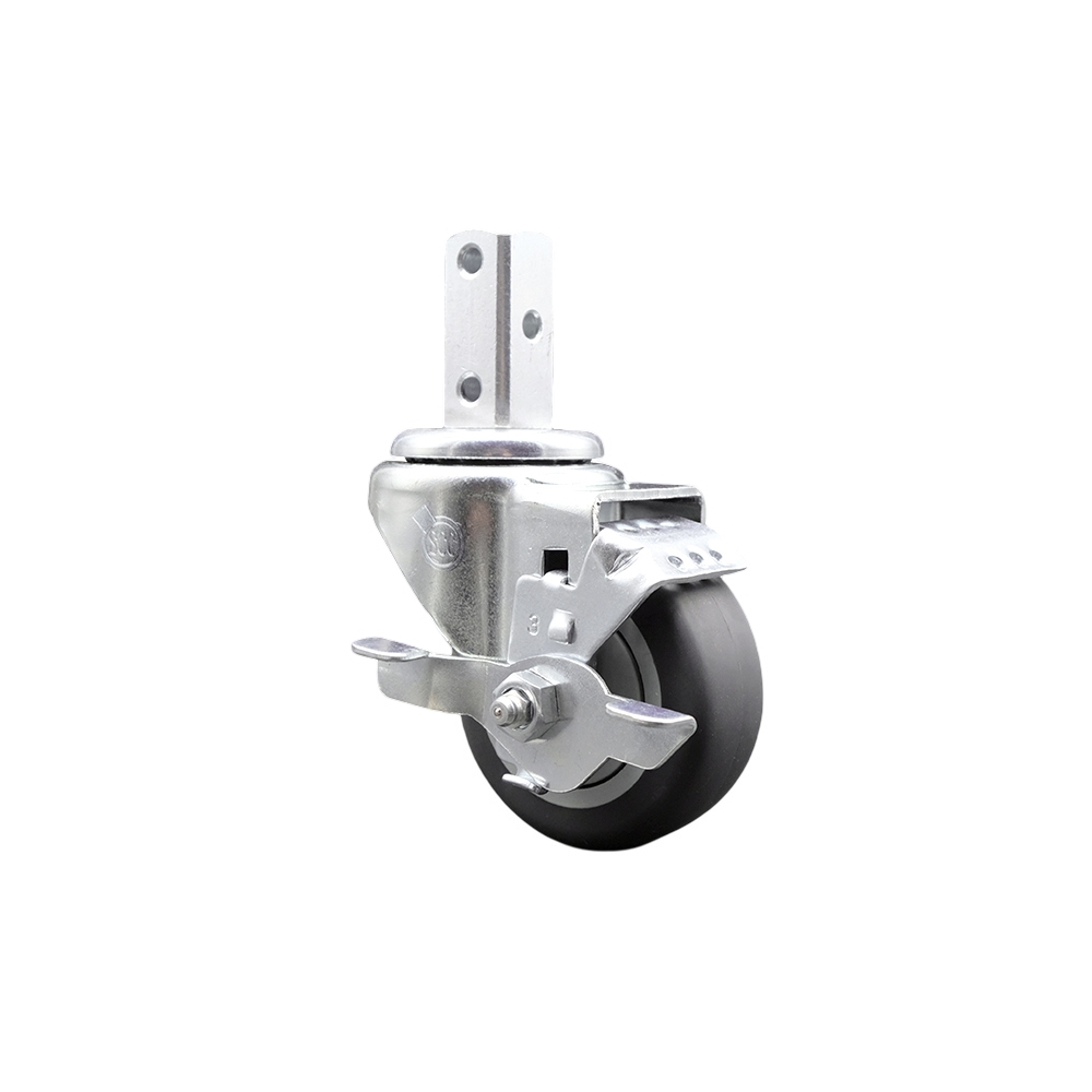 Swivel Square Stem Caster w/3” x 1.25” Gray Thermoplastic Rubber Wheel – 3/4” x 2” Square Stem with (3) 17/64” Diameter Mounting Holes&Top Lock Brakes – 210 lbs. Capacity/Caster – Service Caster Brand — photo 1