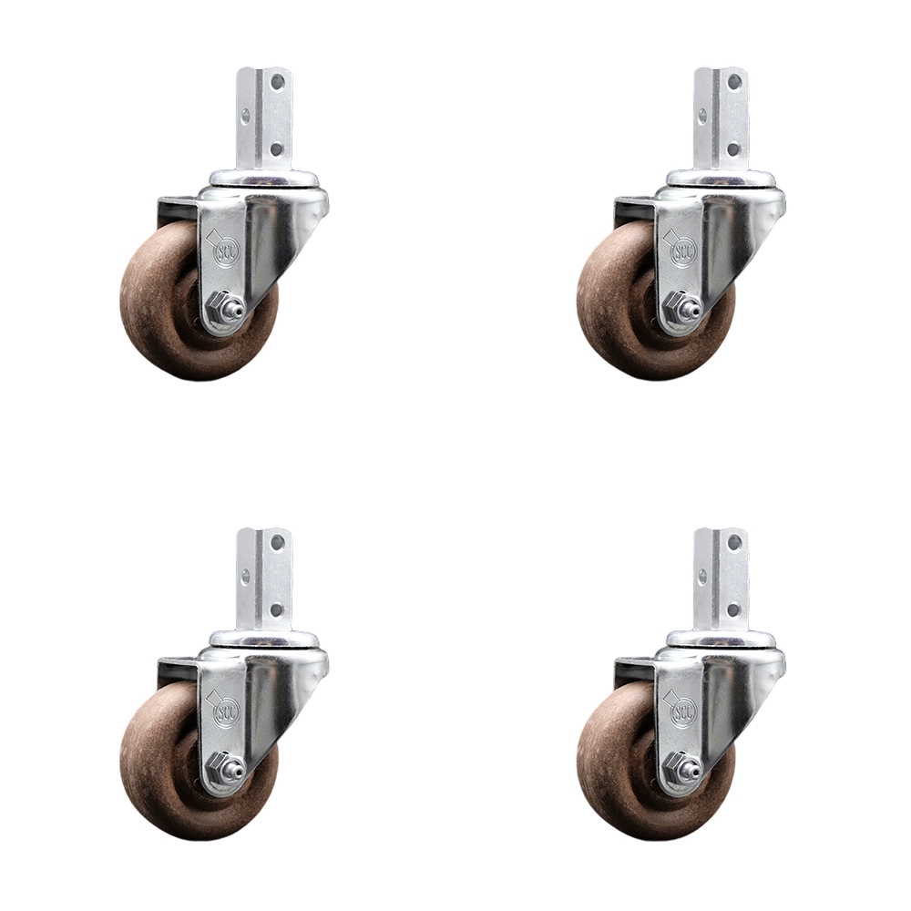 Swivel Square Stem Caster Set 4 w/3.5” x 1.25” Brown Glass Filled Nylon Wheel-3/4” x 2” Square Stem with (3) 17/64” Diameter Mounting Holes-Includes 4 Swivel-1400 lbs. Cpty/Caster-Service Caster Brand — photo 1