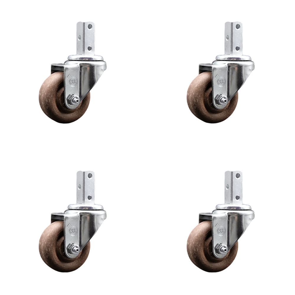 Swivel Square Stem Caster Set 4 w/3.5” x 1.25” Brown Glass Filled Nylon Wheel-7/8” x 2” Square Stem with (3) 17/64” Diameter Mounting Holes-Includes 4 Swvl-1400 lbs. Cpty/Caster - Service Caster Brand — photo 1