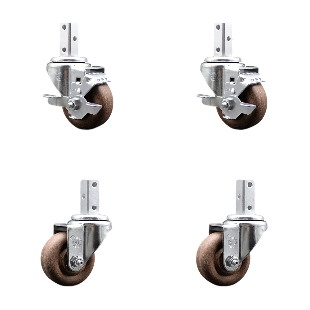 Swvl Square Stem Caster Set 4 w/3.5” x 1.25” Brown Glass Filled Nylon Wheel-3/4” x 2” Square Stem with (3) 17/64” Diameter Mounting Hole-Include 2 Top Lck BRK-1400lbs. Cpty/Caster-Service Caster Brand — photo 1