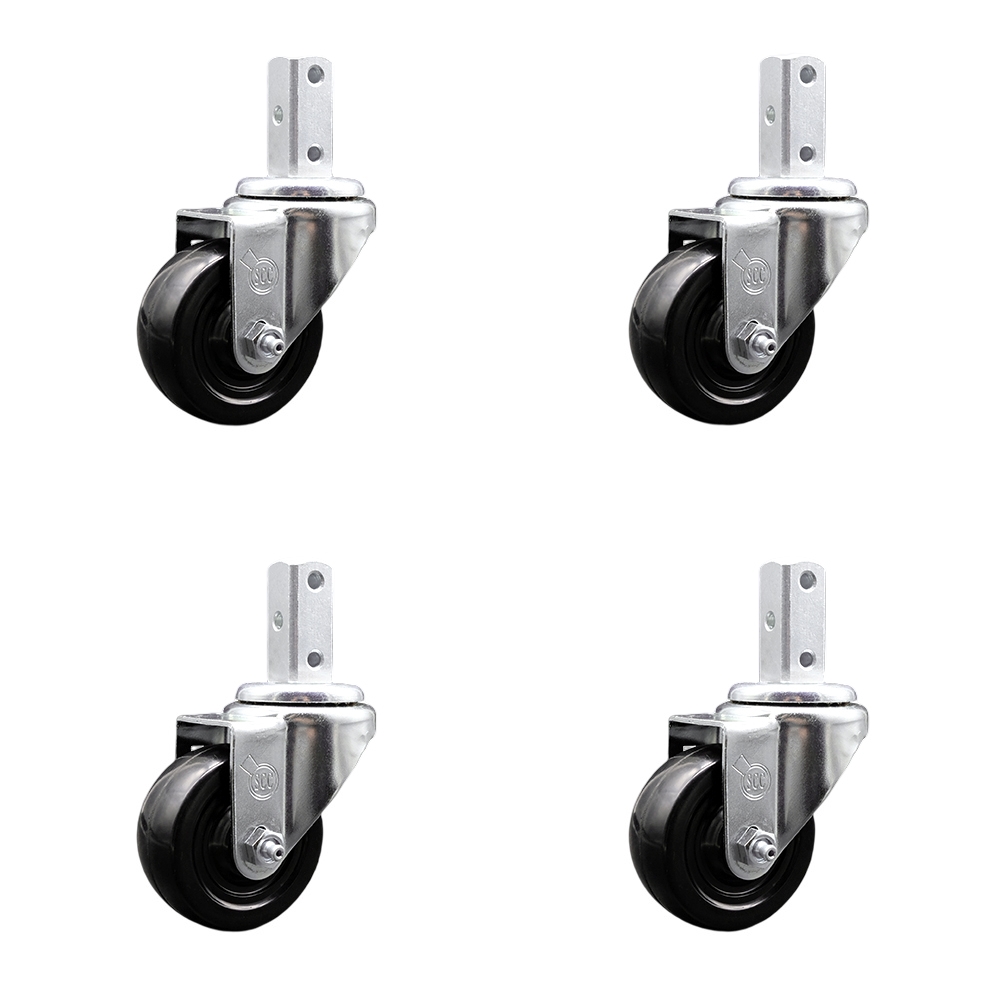 Swivel Square Stem Caster Set 4 w/3.5” x 1.25” Black Hard Rubber Wheel - 3/4” x 2” Square Stem with (3) 17/64” Diameter Mounting Holes- Includes 4 Swivel - 1140 lbs. Cpty/Caster - Service Caster Brand — photo 1