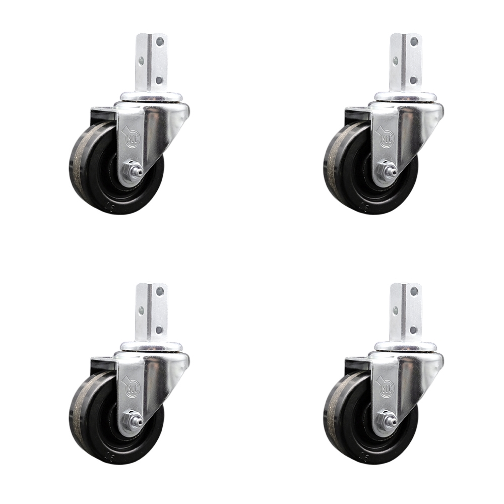 Swivel Square Stem Caster Set 4 w/3.5” x 1.25” Black Phenolic Wheel - 7/8” x 2” Square Stem with (3) 17/64” Diameter Mounting Holes - Includes 4 Swivel - 1200 lbs. Cpty/Caster - Service Caster Brand — photo 1