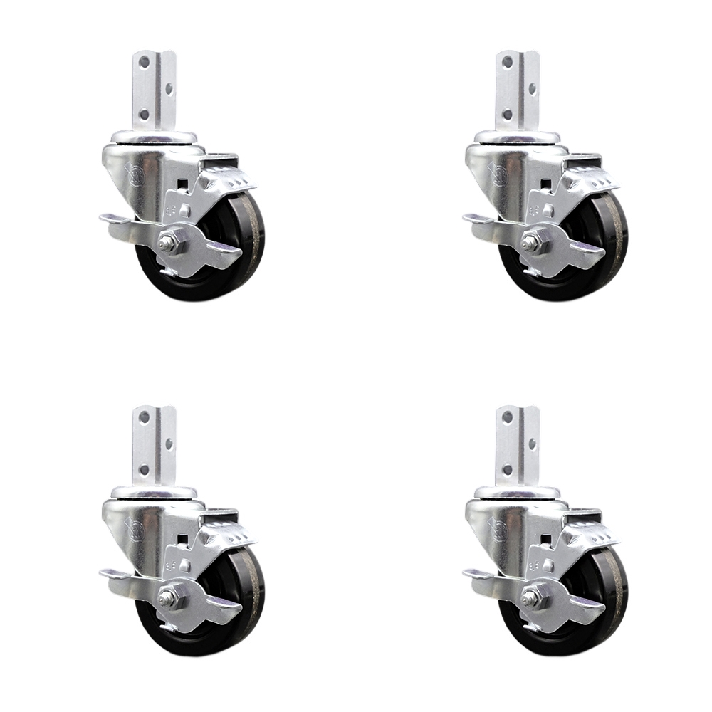 Swivel Square Stem Caster Set 4 w/3.5” x 1.25” Black Phenolic Wheel-7/8” x 2” Square Stem with (3) 17/64” Diameter Mounting Holes-Includes 4 Top Lock Brakes-1200lbs. Cpty/Caster - Service Caster Brand — photo 1