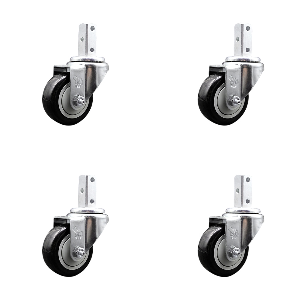 Swivel Square Stem Caster Set 4 w/3.5” x 1.25” Black Polyurethane Wheel - 3/4” x 2” Square Stem with (3) 17/64” Diameter Mounting Holes - Includes 4 Swivel-1200 lbs. Cpty/Caster - Service Caster Brand — photo 1