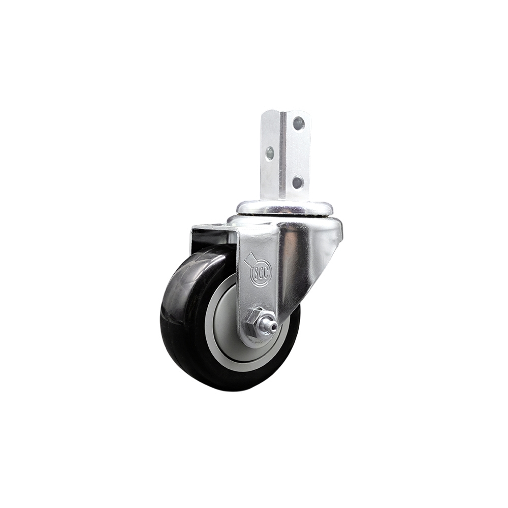 Swivel Square Stem Caster w/3.5” x 1.25” Black Non-Marking Polyurethane Wheel – 7/8” x 2” Square Stem with (3) 17/64” Diameter Mounting Holes – 300 lbs. Capacity/Caster – Service Caster Brand — photo 1