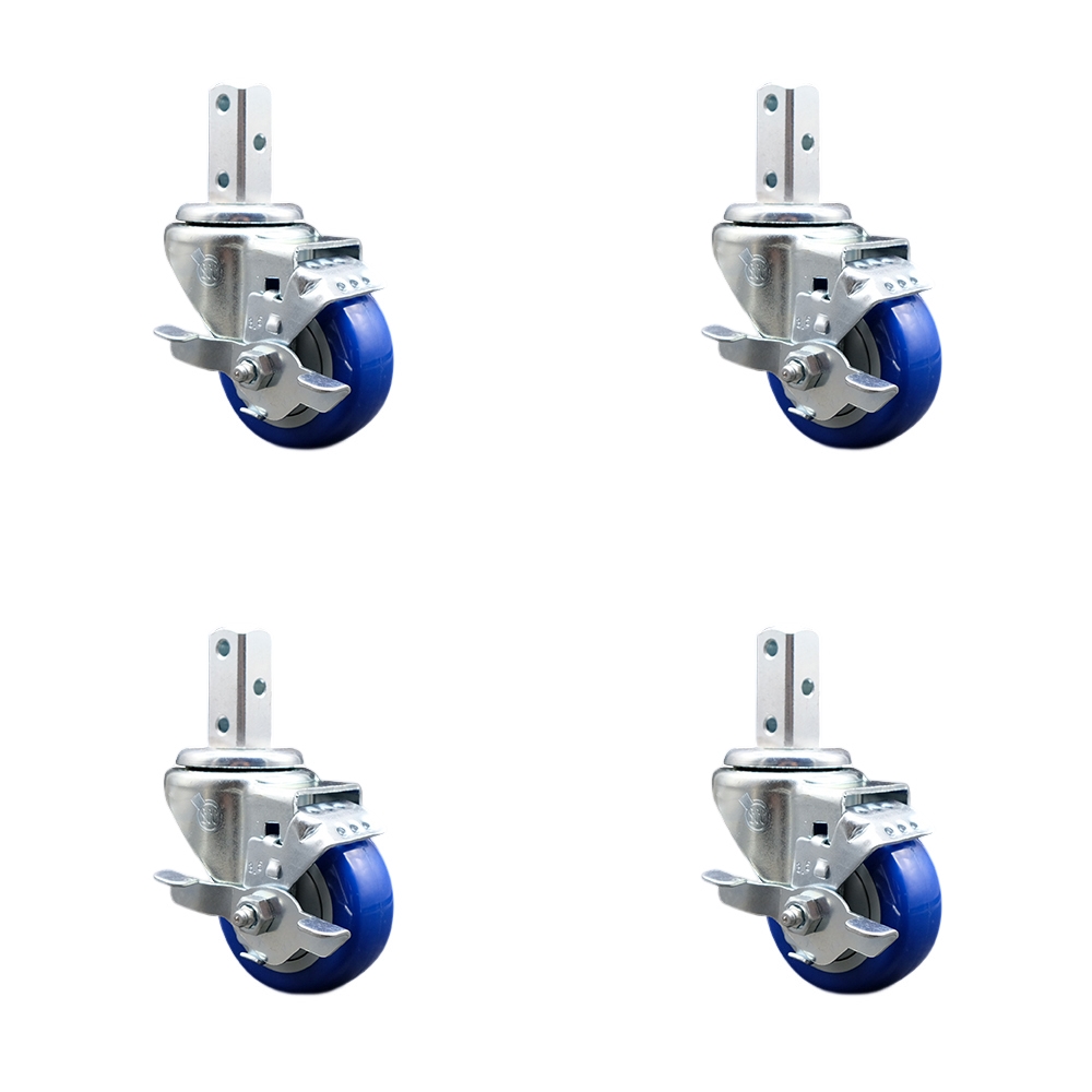 Swivel Square Stem Caster Set 4 w/3.5” x 1.25” Blue Poly Wheel - 3/4” x 2” Square Stem with (3) 17/64” Diameter Mounting Holes - Includes 4 Top Lock Brakes-1200lbs. Cpty/Caster - Service Caster Brand — photo 1