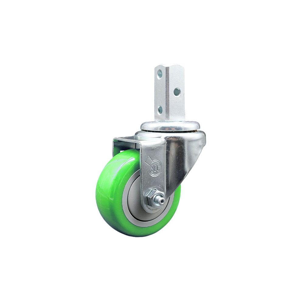 Swivel Square Stem Caster w/3.5” x 1.25” Green Non-Marking Polyurethane Wheel – 3/4” x 2” Square Stem with (3) 17/64” Diameter Mounting Holes – 300 lbs. Capacity/Caster – Service Caster Brand — photo 1
