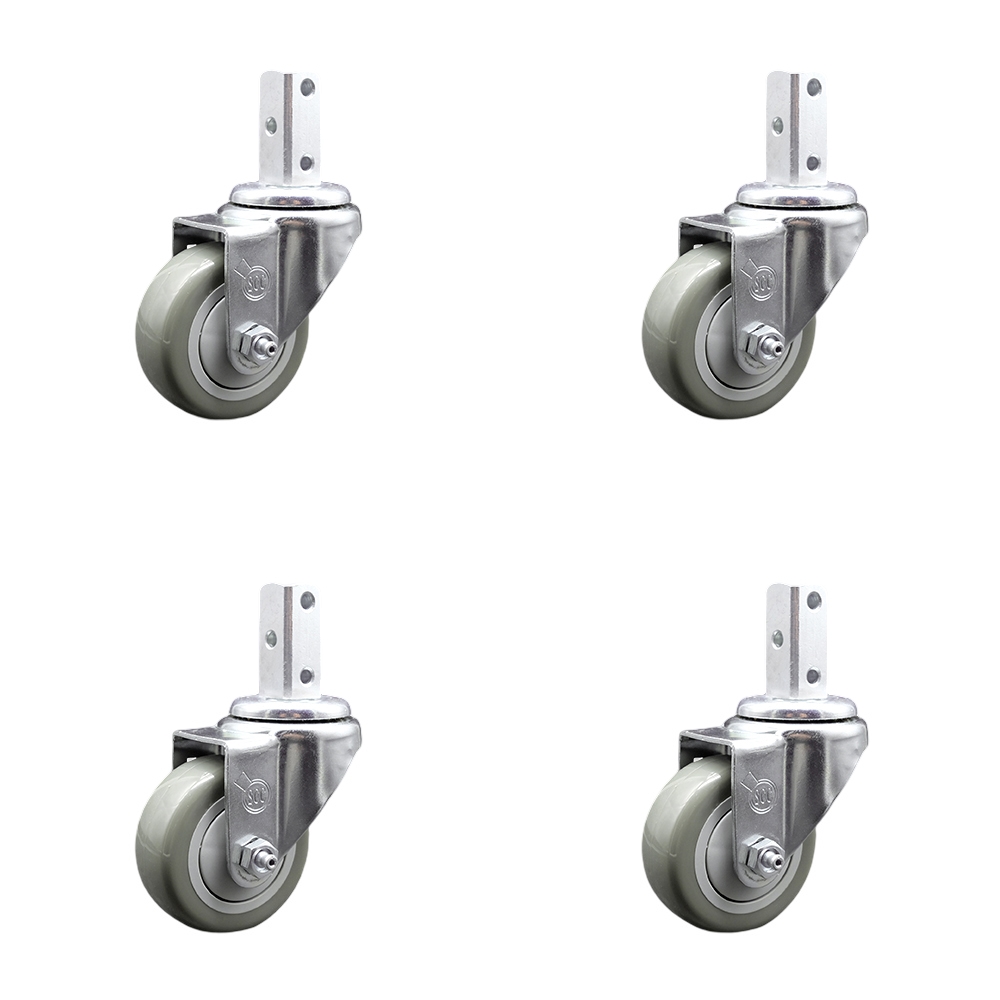 Swivel Square Stem Caster Set 4 w/3.5” x 1.25” Gray Polyurethane Wheel - 3/4” x 2” Square Stem with (3) 17/64” Diameter Mounting Holes - Includes 4 Swivel-1200 lbs. Cpty/Caster - Service Caster Brand — photo 1