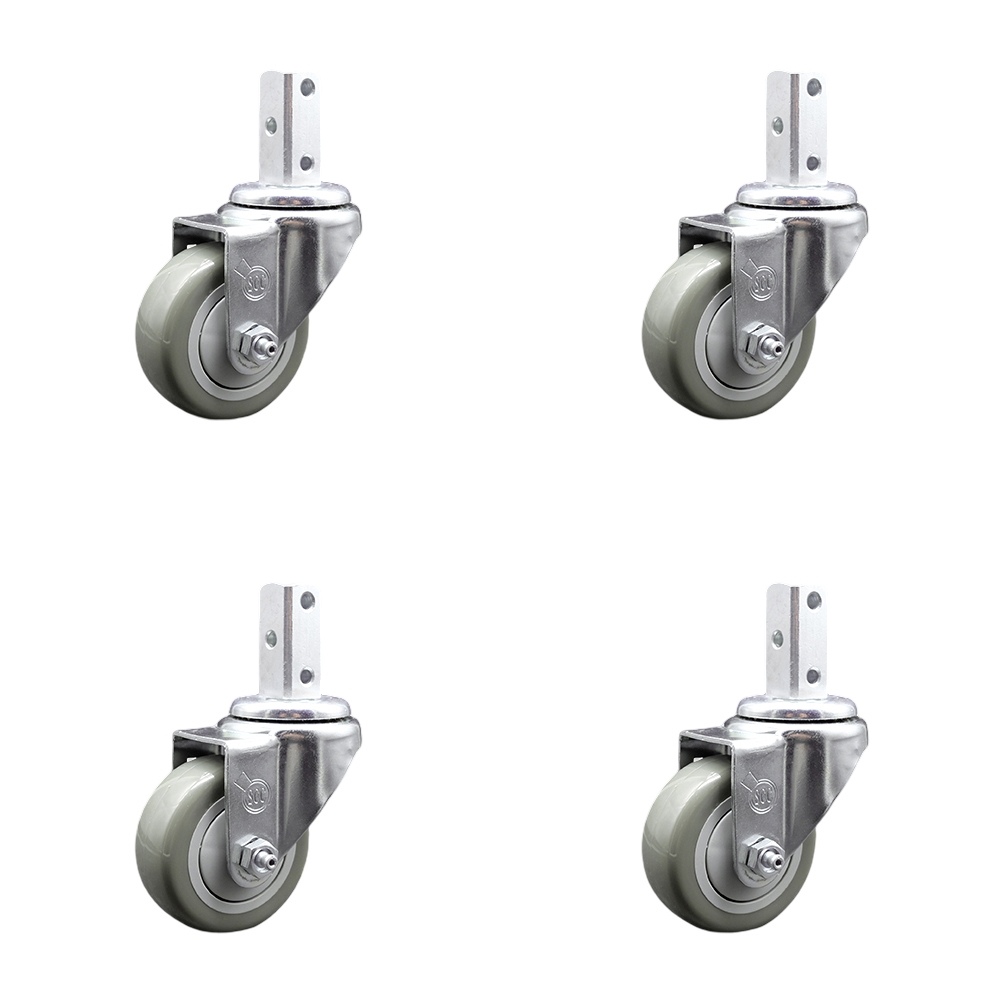 Swivel Square Stem Caster Set 4 w/3.5” x 1.25” Gray Polyurethane Wheel - 7/8” x 2” Square Stem with (3) 17/64” Diameter Mounting Holes - Includes 4 Swivel-1200 lbs. Cpty/Caster - Service Caster Brand — photo 1