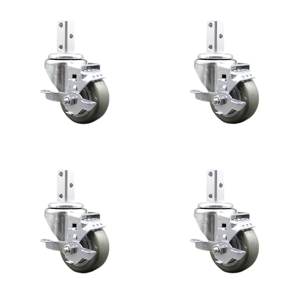 Swivel Square Stem Caster Set 4 w/3.5” x 1.25” Gray Poly Wheel - 7/8” x 2” Square Stem with (3) 17/64” Diameter Mounting Holes - Includes 4 Top Lock Brakes-1200lbs. Cpty/Caster - Service Caster Brand — photo 1