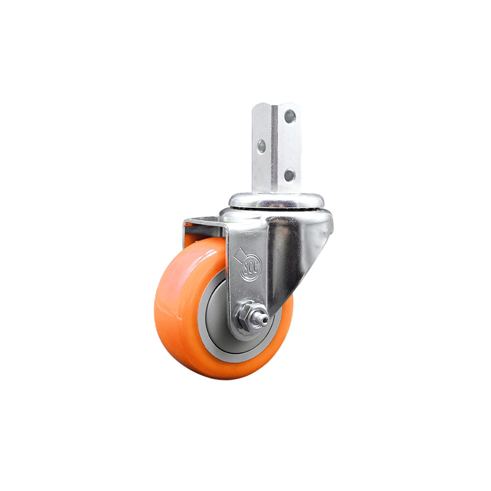 Swivel Square Stem Caster w/3.5” x 1.25” Orange Non-Marking Polyurethane Wheel – 7/8” x 2” Square Stem with (3) 17/64” Diameter Mounting Holes – 300 lbs. Capacity/Caster – Service Caster Brand — photo 1
