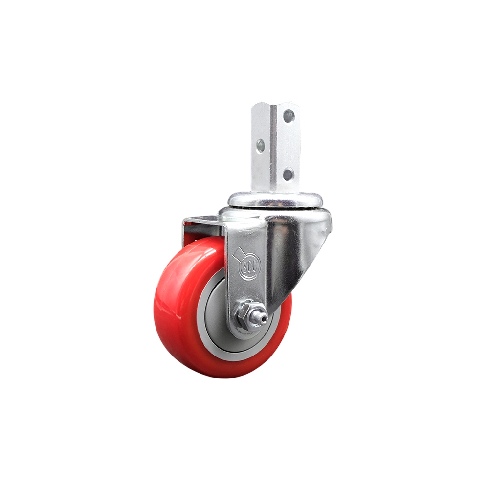 Swivel Square Stem Caster w/3.5” x 1.25” Red Non-Marking Polyurethane Wheel – 7/8” x 2” Square Stem with (3) 17/64” Diameter Mounting Holes – 300 lbs. Capacity/Caster – Service Caster Brand — photo 1