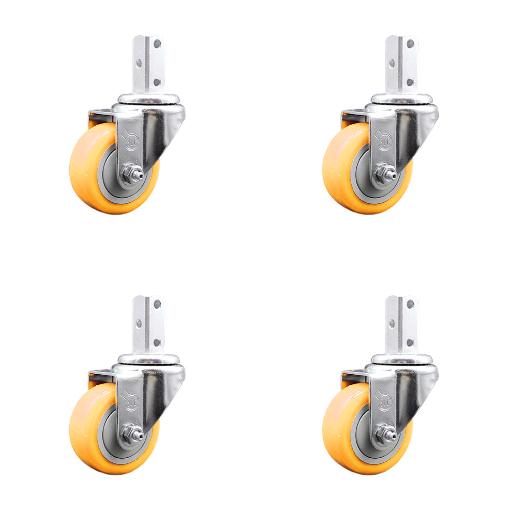 Swivel Square Stem Caster Set 4 w/3.5” x 1.25” Yellow Polyurethane Wheel - 3/4” x 2” Square Stem with (3) 17/64” Diameter Mounting Holes- Includes 4 Swivel-1200 lbs. Cpty/Caster - Service Caster Brand — photo 1