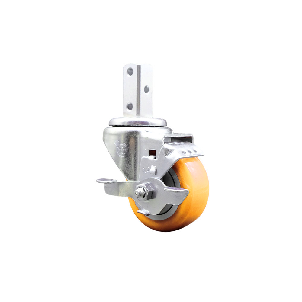 Swivel Square Stem Caster w/3.5” x 1.25” Yellow Polyurethane Wheel – 3/4” x 2” Square Stem with (3) 17/64” Diameter Mounting Holes & Top Lock Brakes – 300 lbs. Capacity/Caster – Service Caster Brand — photo 1
