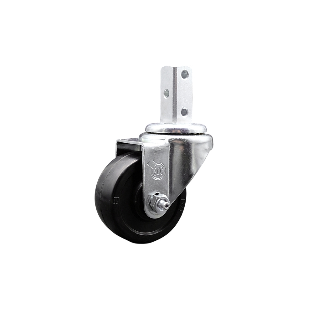 Swivel Square Stem Caster w/3.5” x 1.25” Black Soft Rubber Wheel – 3/4” x 2” Square Stem with (3) 17/64” Diameter Mounting Holes – 200 lbs. Capacity/Caster – Service Caster Brand — photo 1