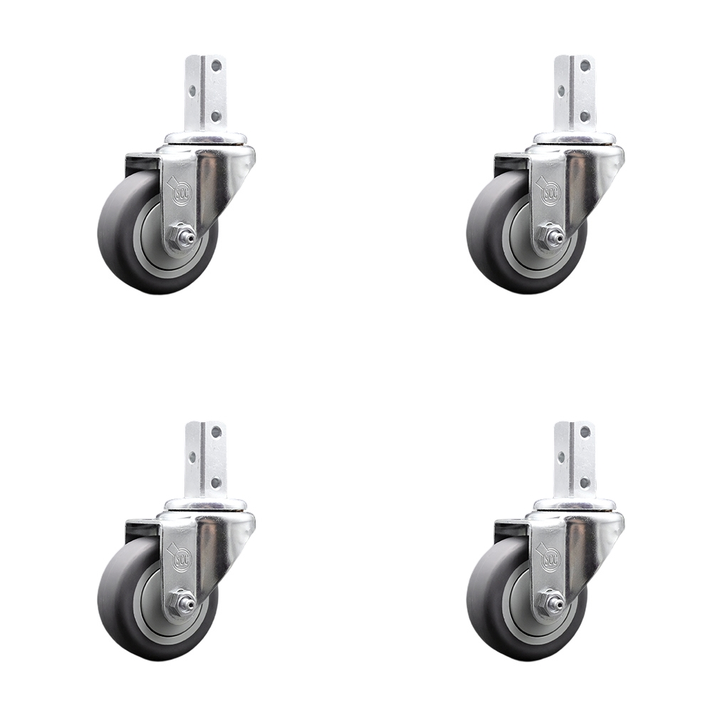 Swivel Square Stem Caster Set 4 w/3.5” x 1.25” Gray Thermoplastic Rubber Wheel-3/4” x 2” Square Stem with (3) 17/64” Diameter Mounting Holes-Includes 4 Swivel-920 lbs. Cpty/Caster-Service Caster Brand — photo 1