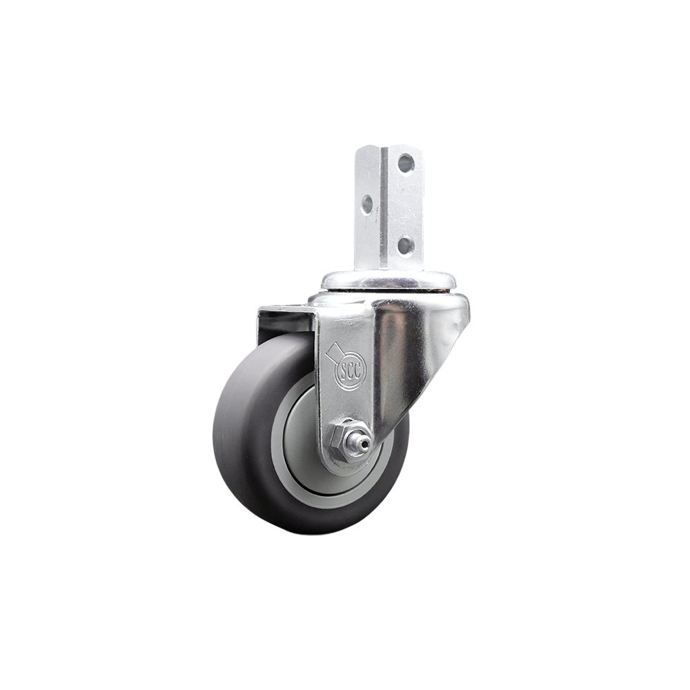 Swivel Square Stem Caster w/3.5” x 1.25” Gray Thermoplastic Rubber Wheel – 3/4” x 2” Square Stem with (3) 17/64” Diameter Mounting Holes – 230 lbs. Capacity/Caster – Service Caster Brand — photo 1