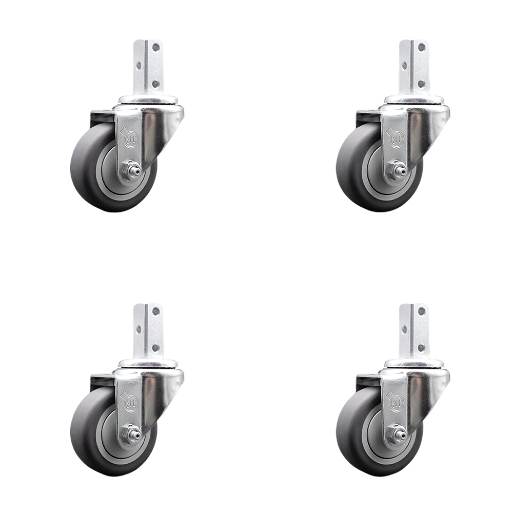 Swivel Square Stem Caster Set 4 w/3.5” x 1.25” Gray Thermoplastic Rubber Wheel-7/8” x 2” Square Stem with (3) 17/64” Diameter Mounting Holes-Includes 4 Swivel-920 lbs. Cpty/Caster-Service Caster Brand — photo 1