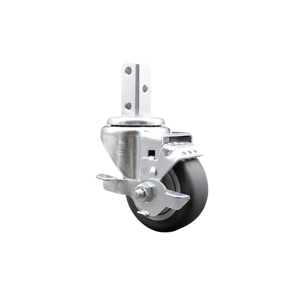 Swivel Square Stem Caster w/3.5” x 1.25” Gray Thermoplastic Rubber Wheel – 3/4” x 2” Square Stem with (3) 17/64” Diameter Mounting Holes&Top Lock Brakes–230 lbs. Capacity/Caster – Service Caster Brand — photo 1