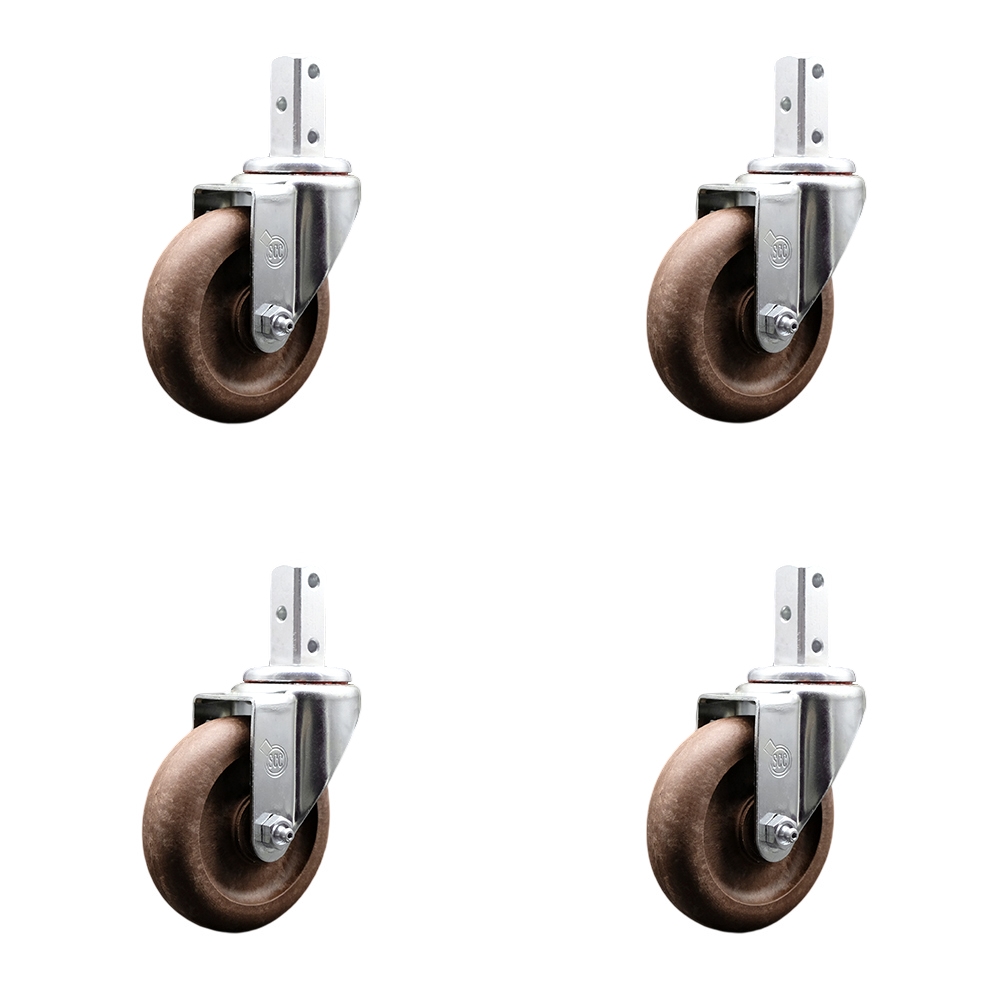 Swivel Square Stem Caster Set 4 w/4” x 1.25” Brown Glass Filled Nylon Wheel-3/4” x 2” Square Stem with (3) 17/64” Diameter Mounting Holes-Includes 4 Swivel-1400 lbs. Cpty/Caster - Service Caster Brand — photo 1