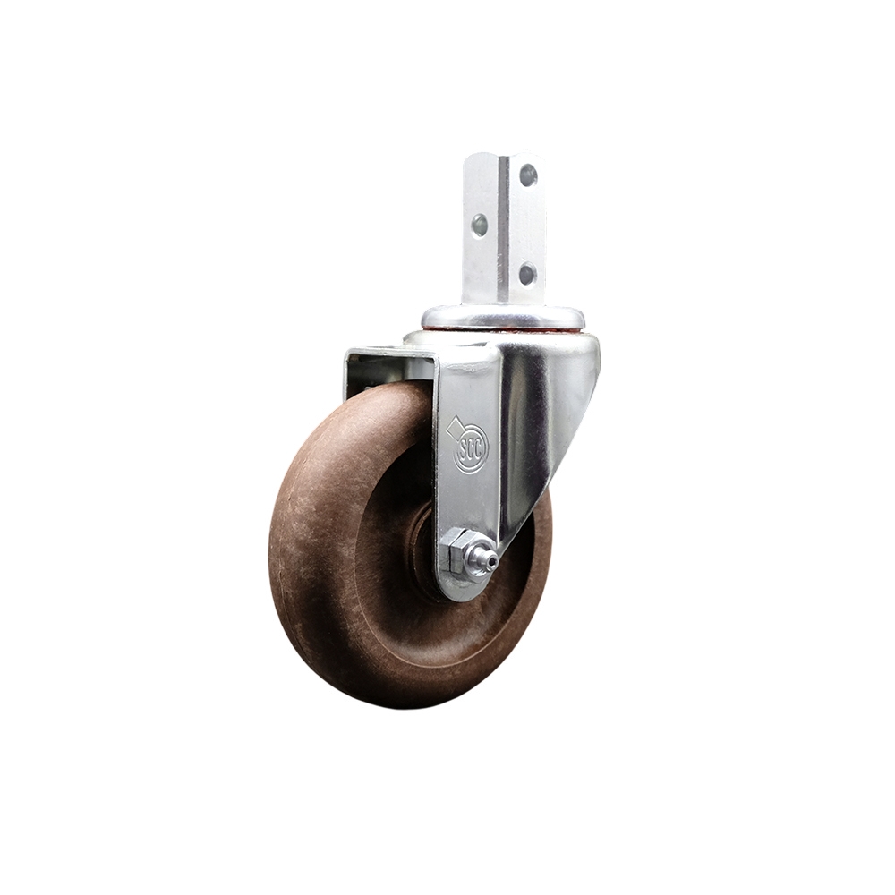 Swivel Square Stem Caster w/4” x 1.25” Brown Glass Filled Nylon Wheel – 3/4” x 2” Square Stem with (3) 17/64” Diameter Mounting Holes – 350 lbs. Capacity/Caster – Service Caster Brand — photo 1