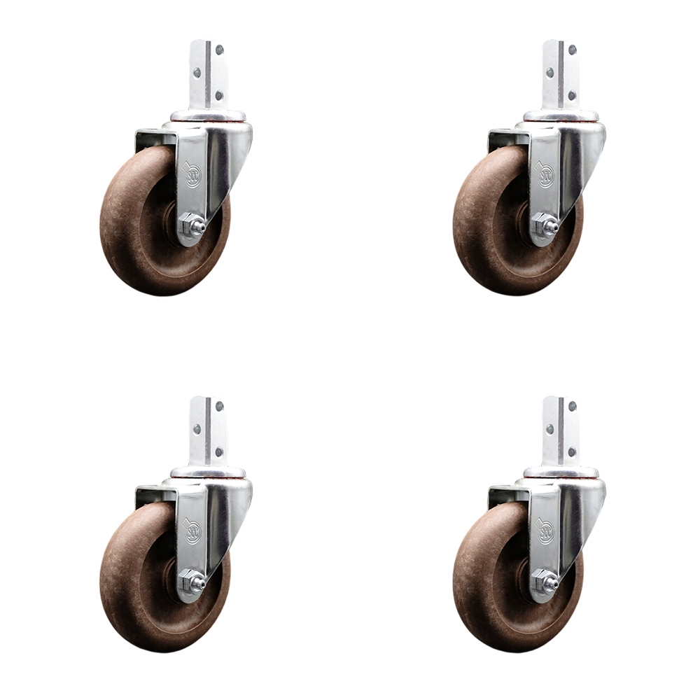 Swivel Square Stem Caster Set 4 w/4” x 1.25” Brown Glass Filled Nylon Wheel - 7/8” x 2” Square Stem with (3) 17/64” Diameter Mounting Holes-Includes 4 Swivel-1400 lbs. Cpty/Caster-Service Caster Brand — photo 1