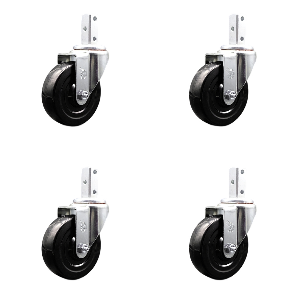 Swivel Square Stem Caster Set 4 w/4” x 1.25” Black Hard Rubber Wheel - 3/4” x 2” Square Stem with (3) 17/64” Diameter Mounting Holes - Includes 4 Swivel - 1200 lbs. Cpty/Caster - Service Caster Brand — photo 1