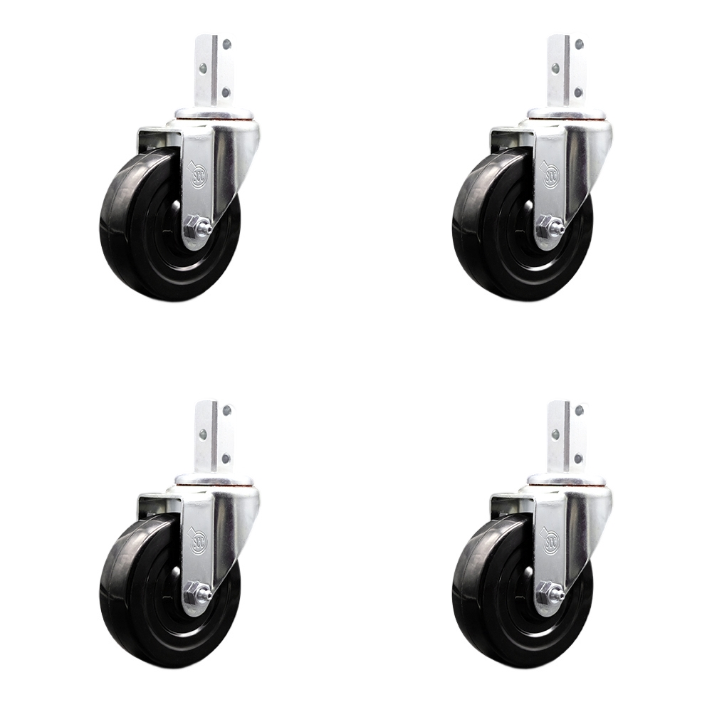 Swivel Square Stem Caster Set 4 w/4” x 1.25” Black Hard Rubber Wheel - 7/8” x 2” Square Stem with (3) 17/64” Diameter Mounting Holes - Includes 4 Swivel - 1200 lbs. Cpty/Caster - Service Caster Brand — photo 1