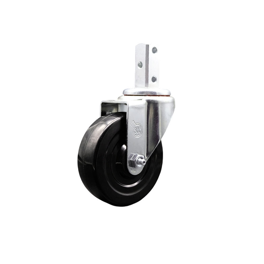 Swivel Square Stem Caster w/4” x 1.25” Black Hard Rubber Wheel – 7/8” x 2” Square Stem with (3) 17/64” Diameter Mounting Holes – 300 lbs. Capacity/Caster – Service Caster Brand — photo 1