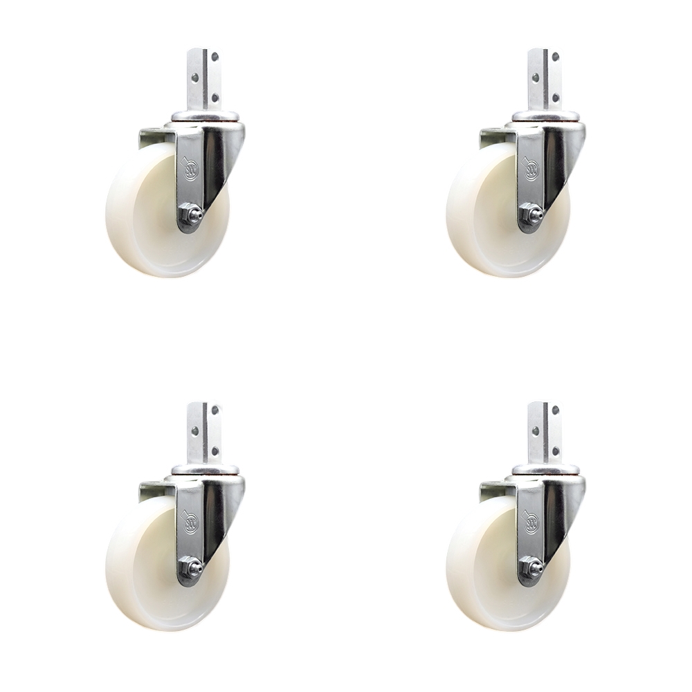 Swivel Square Stem Caster Set 4 w/4” x 1.25” White Nylon Wheel - 3/4” x 2” Square Stem with (3) 17/64” Diameter Mounting Holes - Includes 4 Swivel - 1200 lbs. Cpty/Caster - Service Caster Brand — photo 1