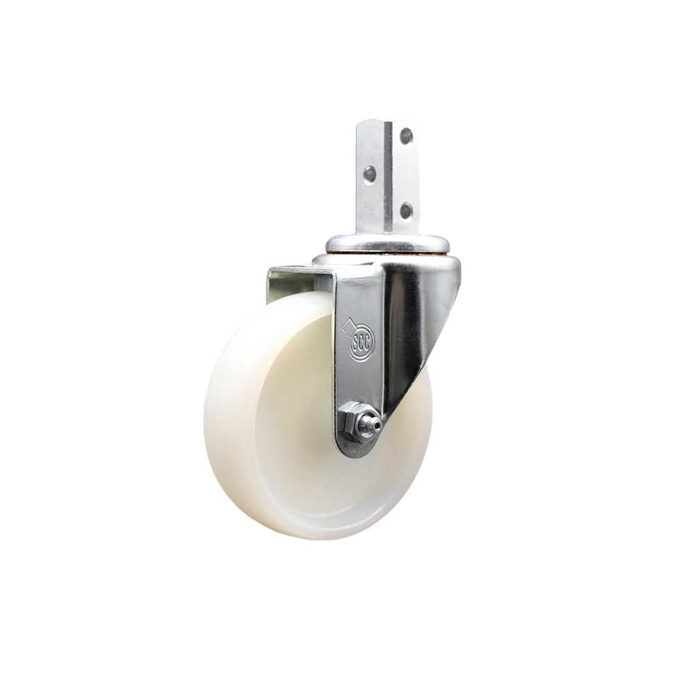 Swivel Square Stem Caster w/4” x 1.25” White Nylon Wheel – 3/4” x 2” Square Stem with (3) 17/64” Diameter Mounting Holes – 300 lbs. Capacity/Caster – Service Caster Brand — photo 1