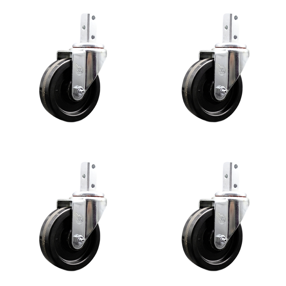 Swivel Square Stem Caster Set 4 w/4” x 1.25” Black Phenolic Wheel - 3/4” x 2” Square Stem with (3) 17/64” Diameter Mounting Holes - Includes 4 Swivel - 1200 lbs. Cpty/Caster - Service Caster Brand — photo 1