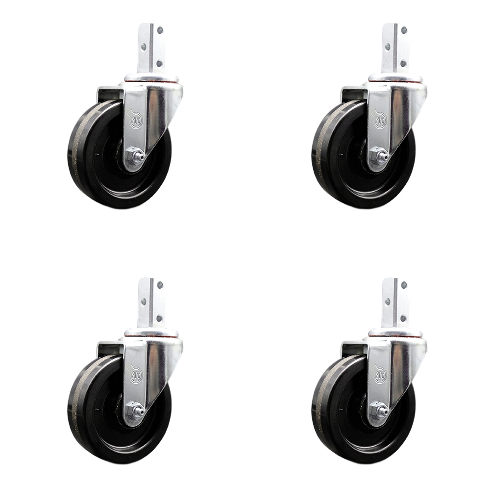 Swivel Square Stem Caster Set 4 w/4” x 1.25” Black Phenolic Wheel - 7/8” x 2” Square Stem with (3) 17/64” Diameter Mounting Holes - Includes 4 Swivel - 1200 lbs. Cpty/Caster - Service Caster Brand — photo 1