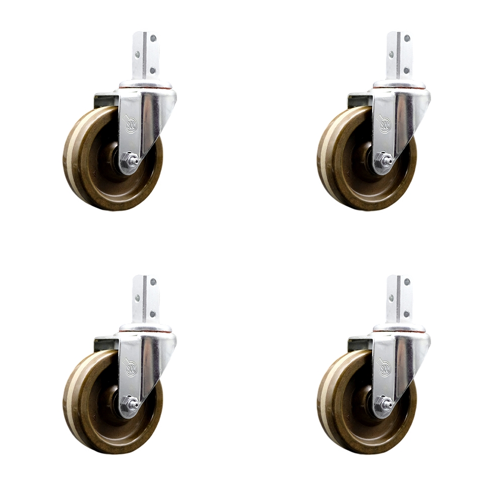 Swivel Square Stem Caster Set 4 w/4” x 1.25” Brown High Temp Phenolic Wheel-7/8” x 2” Square Stem with (3) 17/64” Diameter Mounting Holes-Includes 4 Swivel-1200 lbs. Cpty/Caster - Service Caster Brand — photo 1