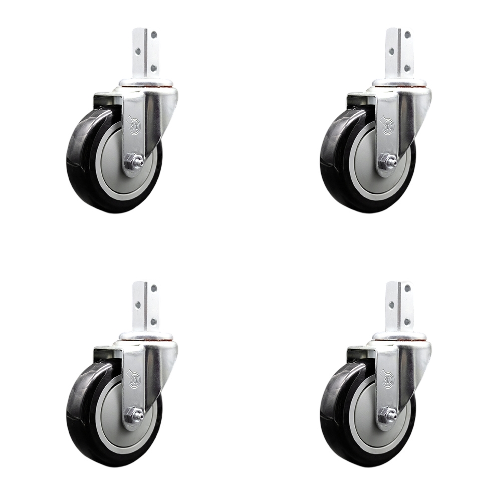 Swivel Square Stem Caster Set 4 w/4” x 1.25” Black Polyurethane Wheel - 3/4” x 2” Square Stem with (3) 17/64” Diameter Mounting Holes - Includes 4 Swivel - 1400 lbs. Cpty/Caster - Service Caster Brand — photo 1