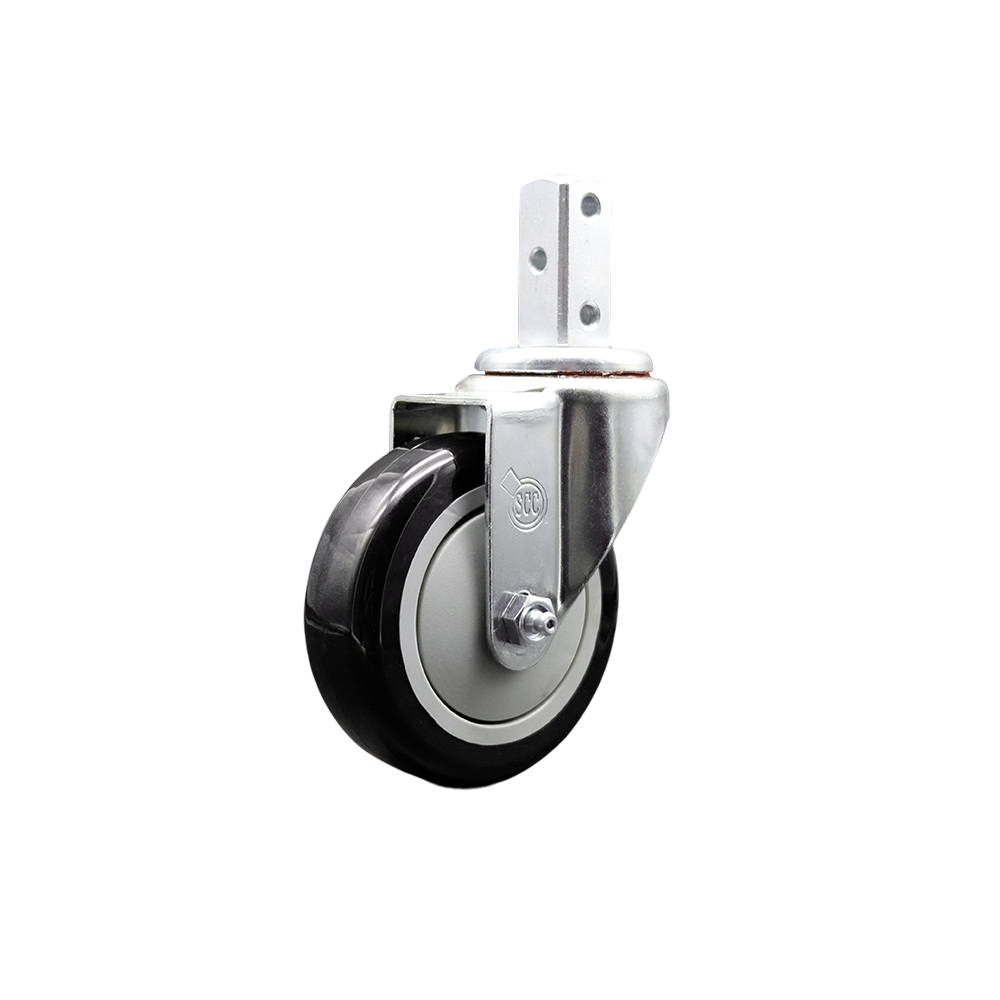 Swivel Square Stem Caster w/4” x 1.25” Black Non-Marking Polyurethane Wheel – 7/8” x 2” Square Stem with (3) 17/64” Diameter Mounting Holes – 350 lbs. Capacity/Caster – Service Caster Brand — photo 1