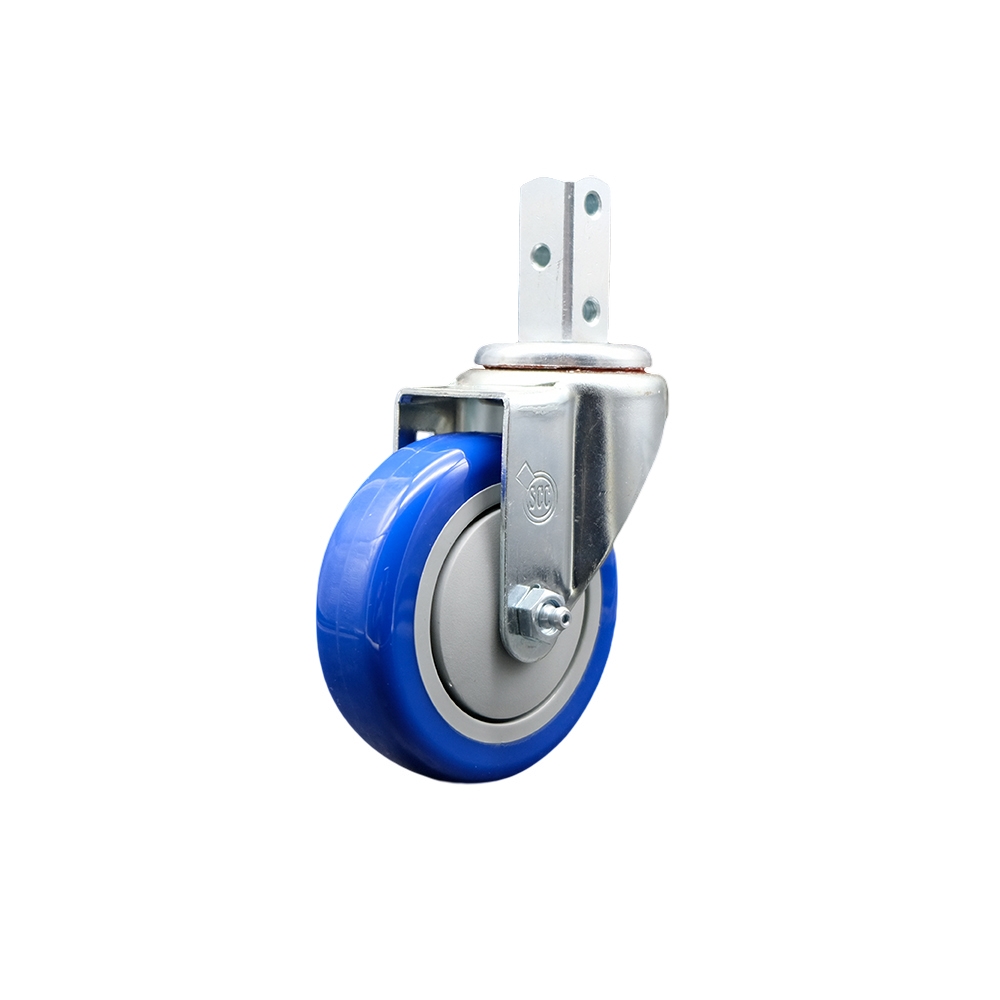 Swivel Square Stem Caster w/4” x 1.25” Blue Non-Marking Polyurethane Wheel – 3/4” x 2” Square Stem with (3) 17/64” Diameter Mounting Holes – 350 lbs. Capacity/Caster – Service Caster Brand — photo 1