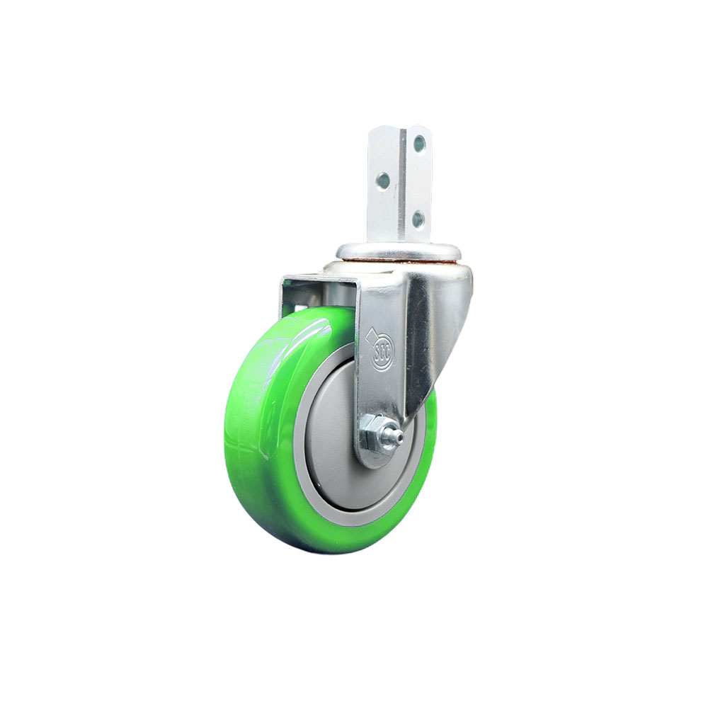Swivel Square Stem Caster w/4” x 1.25” Green Non-Marking Polyurethane Wheel – 3/4” x 2” Square Stem with (3) 17/64” Diameter Mounting Holes – 350 lbs. Capacity/Caster – Service Caster Brand — photo 1