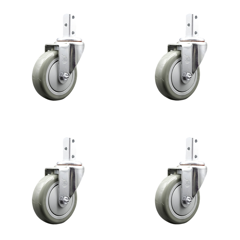 Swivel Square Stem Caster Set 4 w/4” x 1.25” Gray Polyurethane Wheel - 3/4” x 2” Square Stem with (3) 17/64” Diameter Mounting Holes - Includes 4 Swivel - 1400 lbs. Cpty/Caster - Service Caster Brand — photo 1