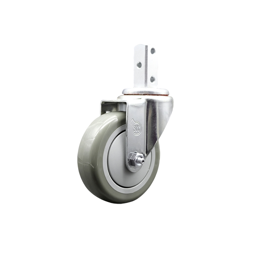 Swivel Square Stem Caster w/4” x 1.25” Gray Non-Marking Polyurethane Wheel – 3/4” x 2” Square Stem with (3) 17/64” Diameter Mounting Holes – 350 lbs. Capacity/Caster – Service Caster Brand — photo 1