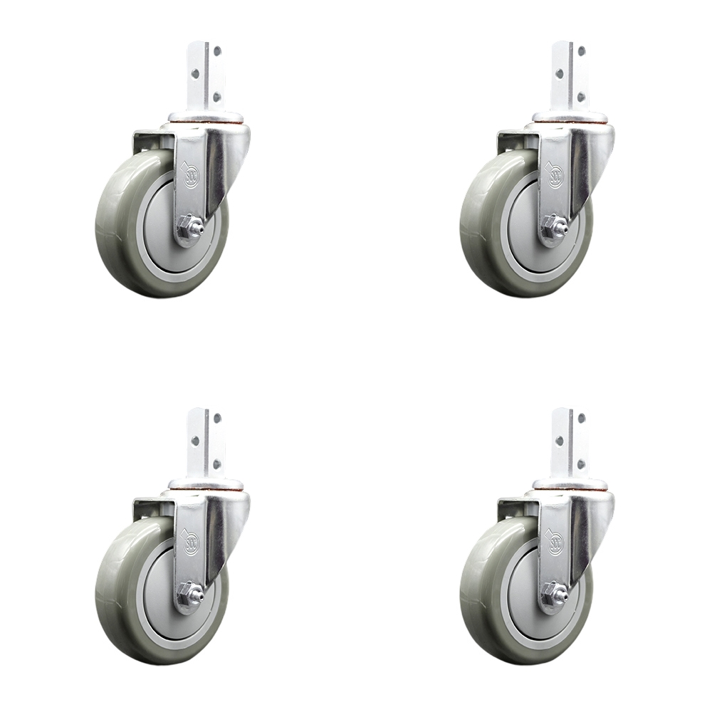 Swivel Square Stem Caster Set 4 w/4” x 1.25” Gray Polyurethane Wheel - 7/8” x 2” Square Stem with (3) 17/64” Diameter Mounting Holes - Includes 4 Swivel - 1400 lbs. Cpty/Caster - Service Caster Brand — photo 1